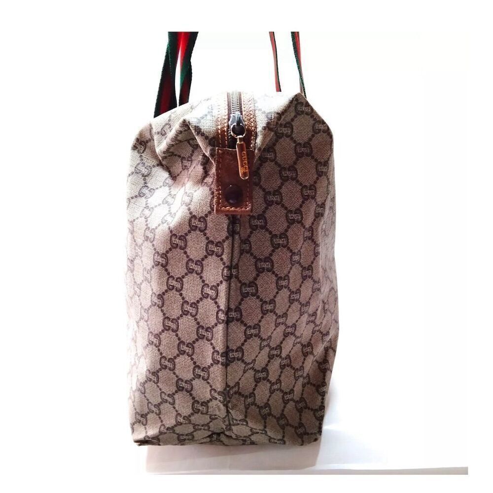 Gucci Plus Vintage Large Tote Bag Brown GG Monogram Web Stripe with COA - Picture 2 of 7